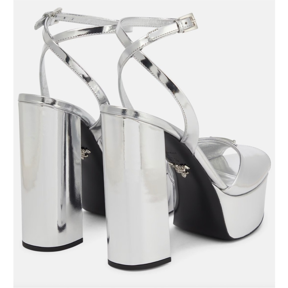 NWT Prada Womens Metallic Leather Platform Heels Silver 41.5 - Picture 2 of 10